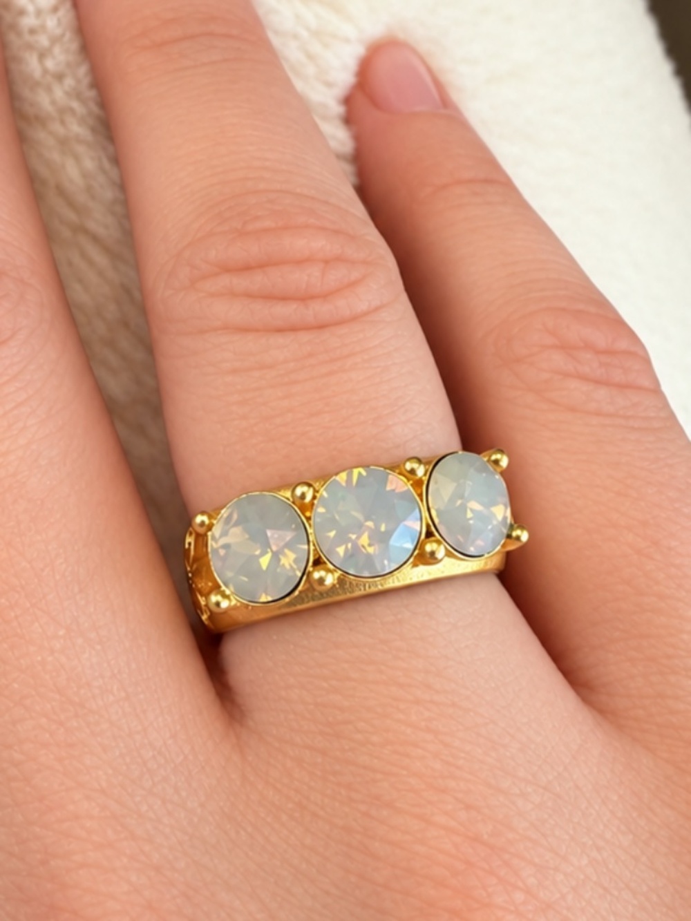 French Kande Gold Triple Swarovski Crystal Ring